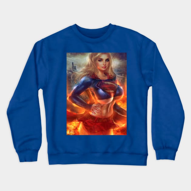 Superpowered Girl Crewneck Sweatshirt by The Art of Ale Borgobello